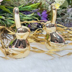 Martha Stewart Set  of 2 Mini Gold Ceramic Easter Bunny Rabbits Home Decor New